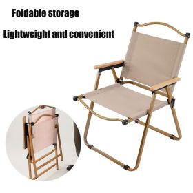 Outdoor folding chair fishing chair Kermit camping beach chair wood grain chair garden chair (color: beige)