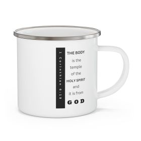 Enamel Camping Mug, The Body Is The Temple Of The Holy Spirit - Scripture Verse, Black