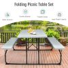 Indoor and Outdoor Folding Picnic Table Bench Set with Wood-like Texture