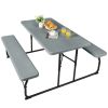 Indoor and Outdoor Folding Picnic Table Bench Set with Wood-like Texture