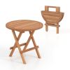 Round Patio Folding Coffee Table Teak Wood with Slatted Tabletop