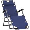 Outsunny Tanning Chair, 2-in-1 Beach Lounge Chair & Camping Chair w/ Pillow & Pocket, Adjustable Chaise for Sunbathing Outside, Patio, Poolside, Navy