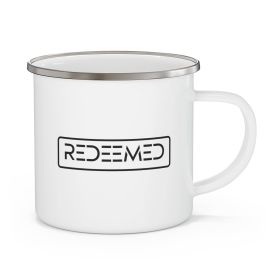 Enamel Camping Mug, Redeemed Black Illustration