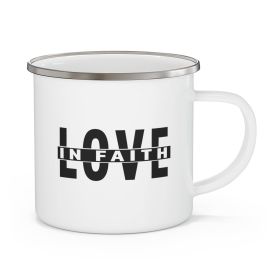 Enamel Camping Mug, Love In Faith Black Illustration