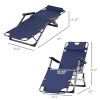 Outsunny Tanning Chair, 2-in-1 Beach Lounge Chair & Camping Chair w/ Pillow & Pocket, Adjustable Chaise for Sunbathing Outside, Patio, Poolside, Navy