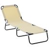 Outsunny Foldable Outdoor Chaise Lounge Chair, 5-Level Reclining Camping Tanning Chair with Strong Oxford Fabric for Beach, Yard, Patio, Pool, Beige