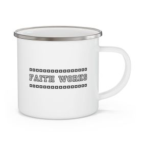 Enamel Camping Mug, Faith Works Illustration Black