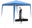 10 ft. Foldable Pop Up Canopy Tent with Mesh Sidewall Height Adjustable Outdoor Gazebos with Carrying Bag for Parties, Picnics & Camping, Blue