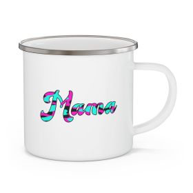 Enamel Camping Mug, Pink White Blue Abstract Mama Pattern Celebrating Moms