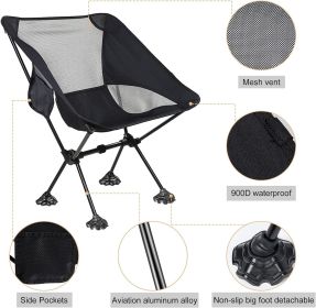 Portable Camping Chair Backpacking Chair With Anti-Slip Large Feet And Carry Bag For Outdoor Camp Hiking Capacity 220 Lbs (Color: Black)