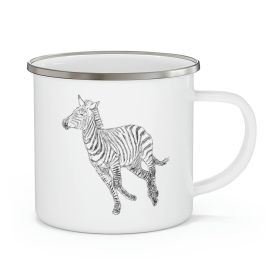 Enamel Camping Mug, Galloping Zebra Line Art Drawing Print (size: 12oz)