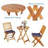 3 Pieces Patio Folding Wooden Bistro Set Cushioned Chair