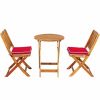 3 Pieces Patio Folding Wooden Bistro Set Cushioned Chair